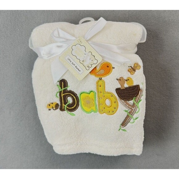 Baby Shower Gift New Baby Blanket w/ Birds & Bird Nest Appliqué 30" X 40" - Picture 2 of 7